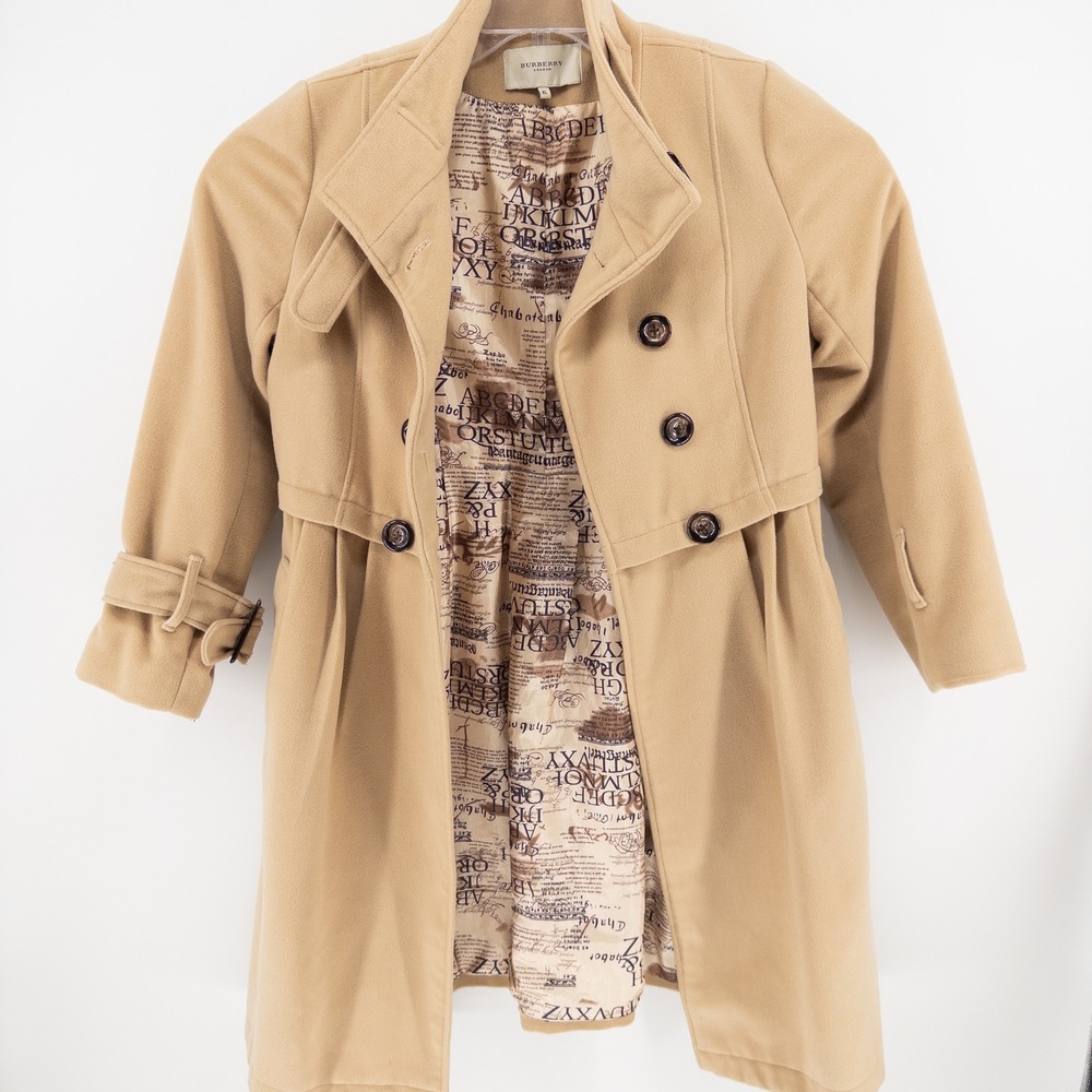 Burberry Women's XL Double Breasted Coat Camel Tan Pleated Designer Trench Wool - Picture 7 of 13